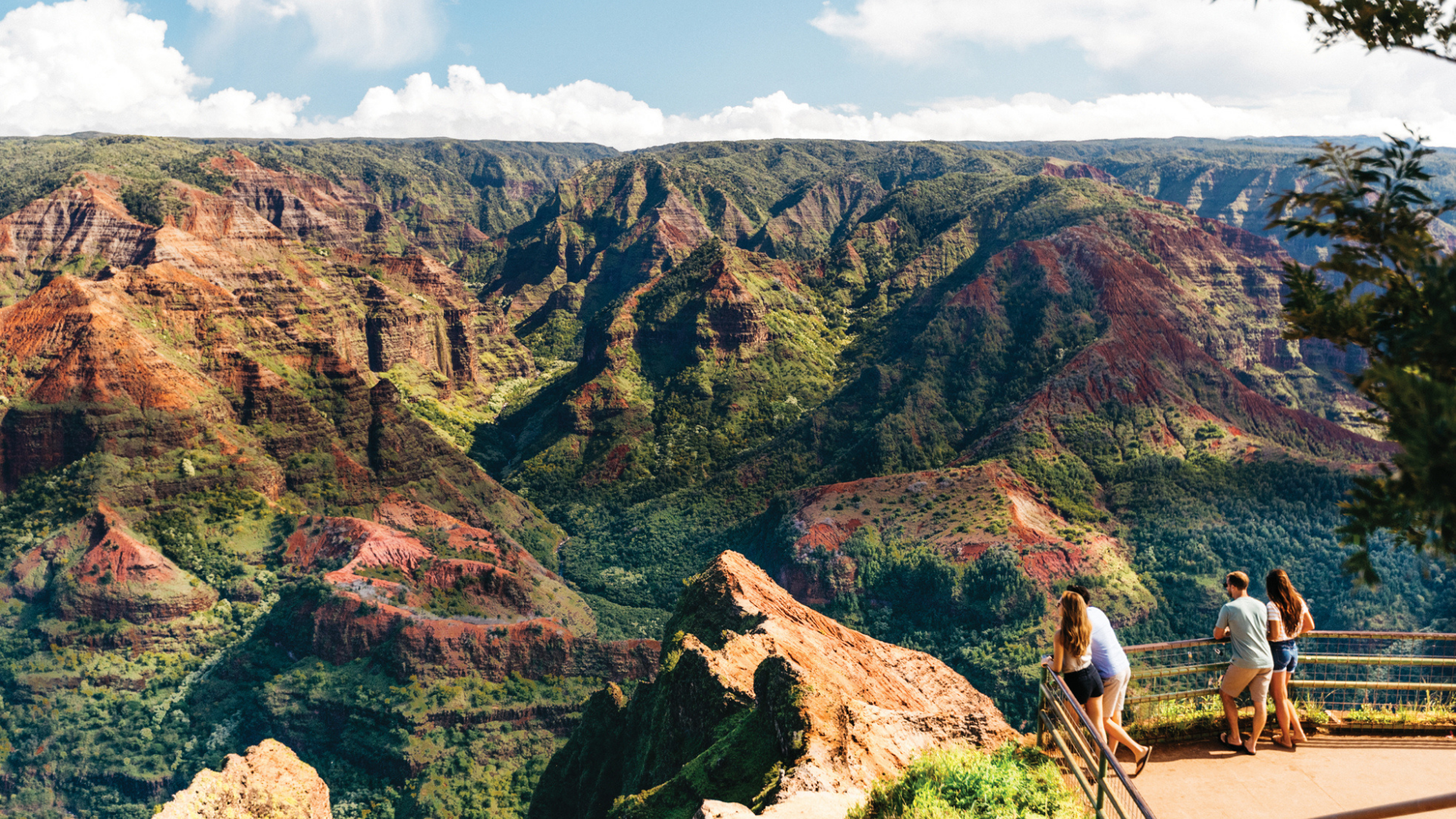 People enjoy the breathtaking view from Waimea Canyon Lookout People enjoy the breathtaking view from Waimea Canyon Lookout