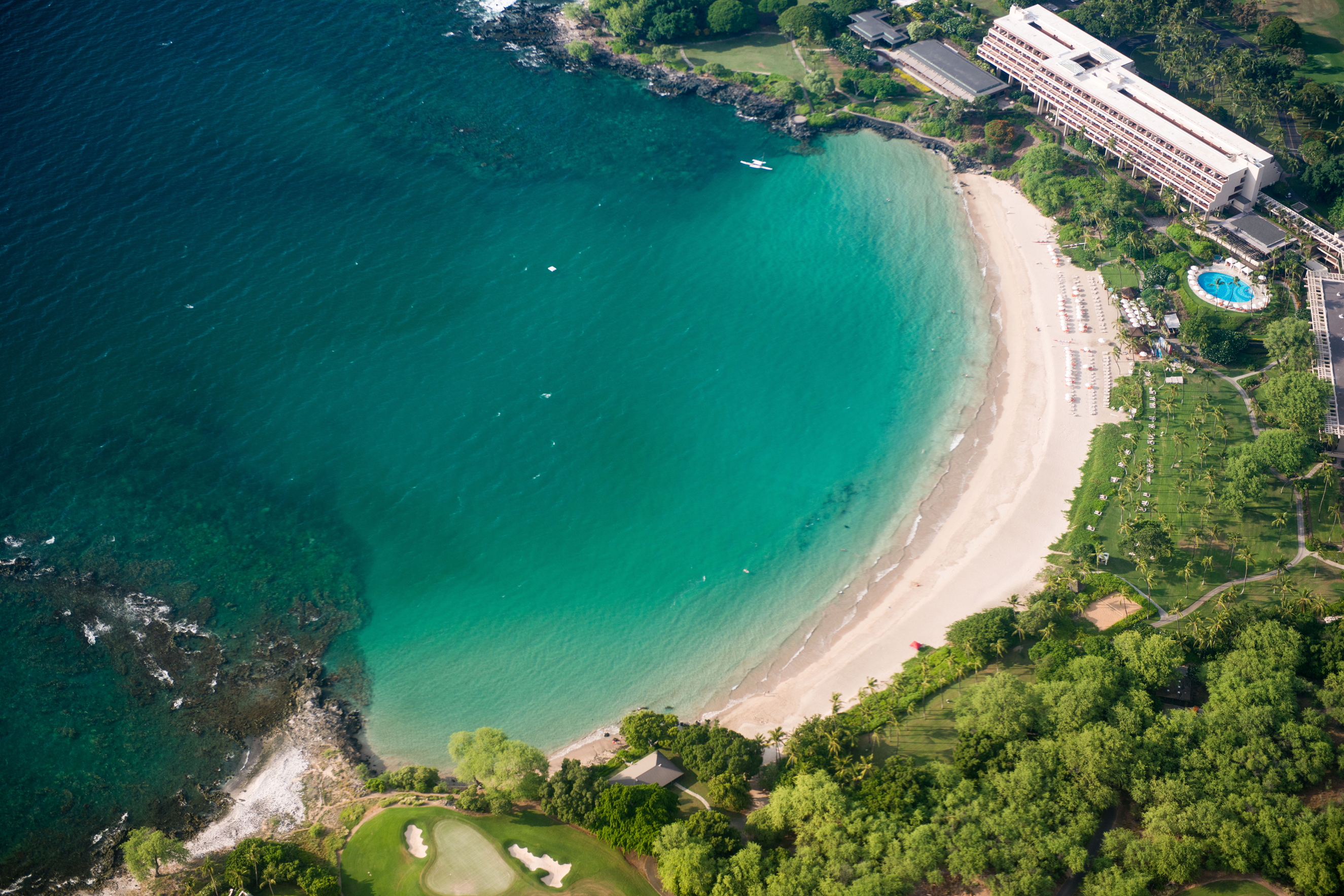 Aerial View of Mauna Kea Beach Hotel and Kaunaoa Bay