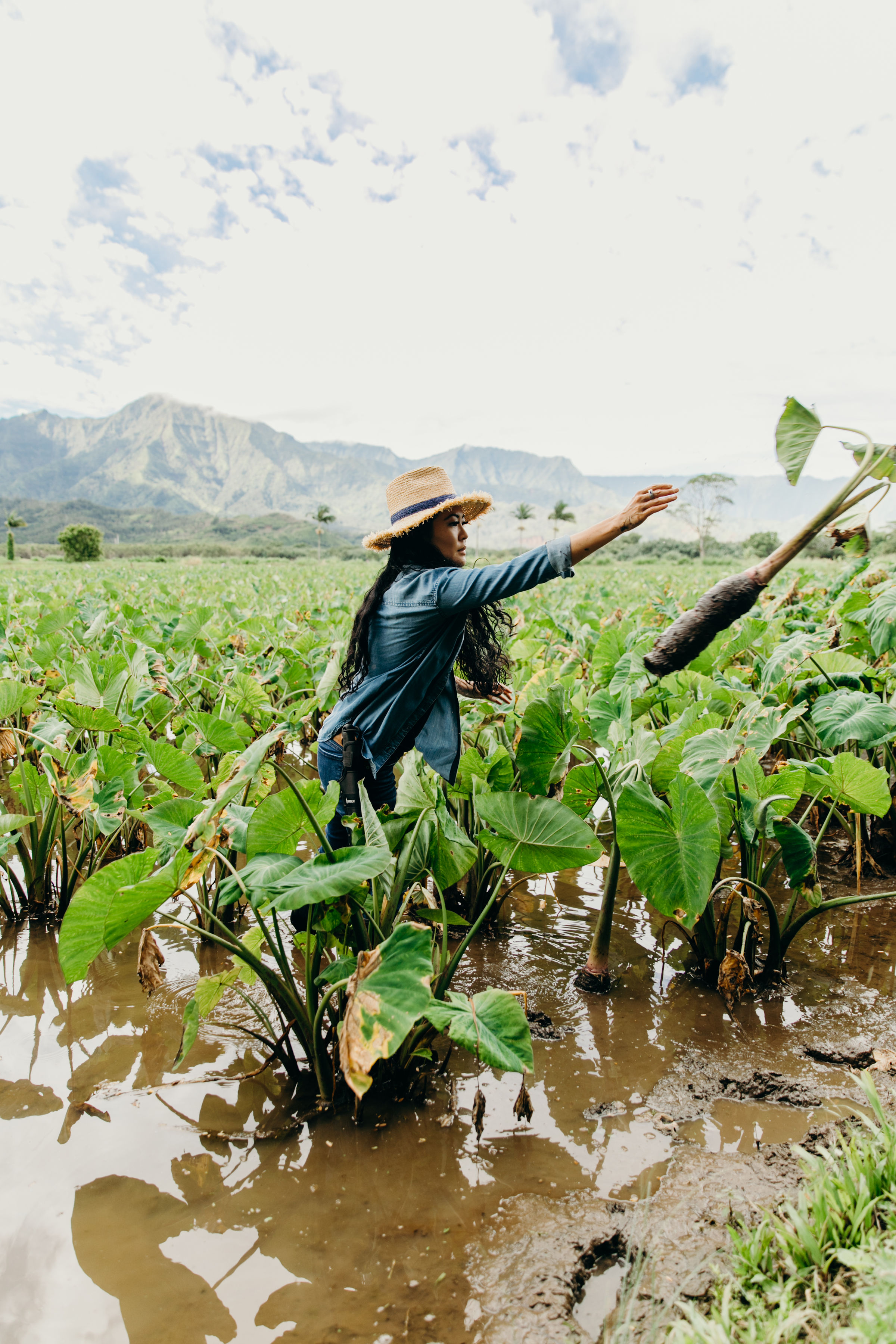 Woman throwing taro