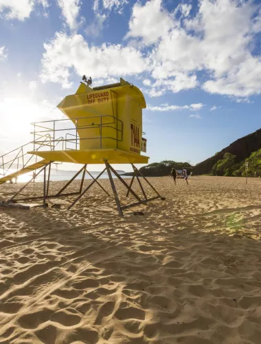 Lifeguard stand on beach in Hawaii