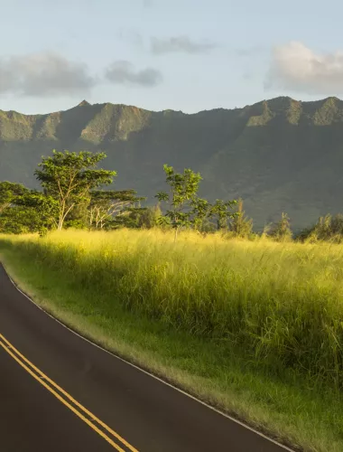 Road with mountains in Hawaii