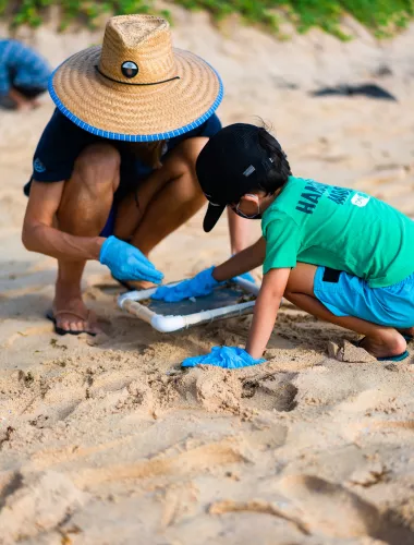 Volunteers at a beach cleanup for Sustainable Coastlines Hawaii