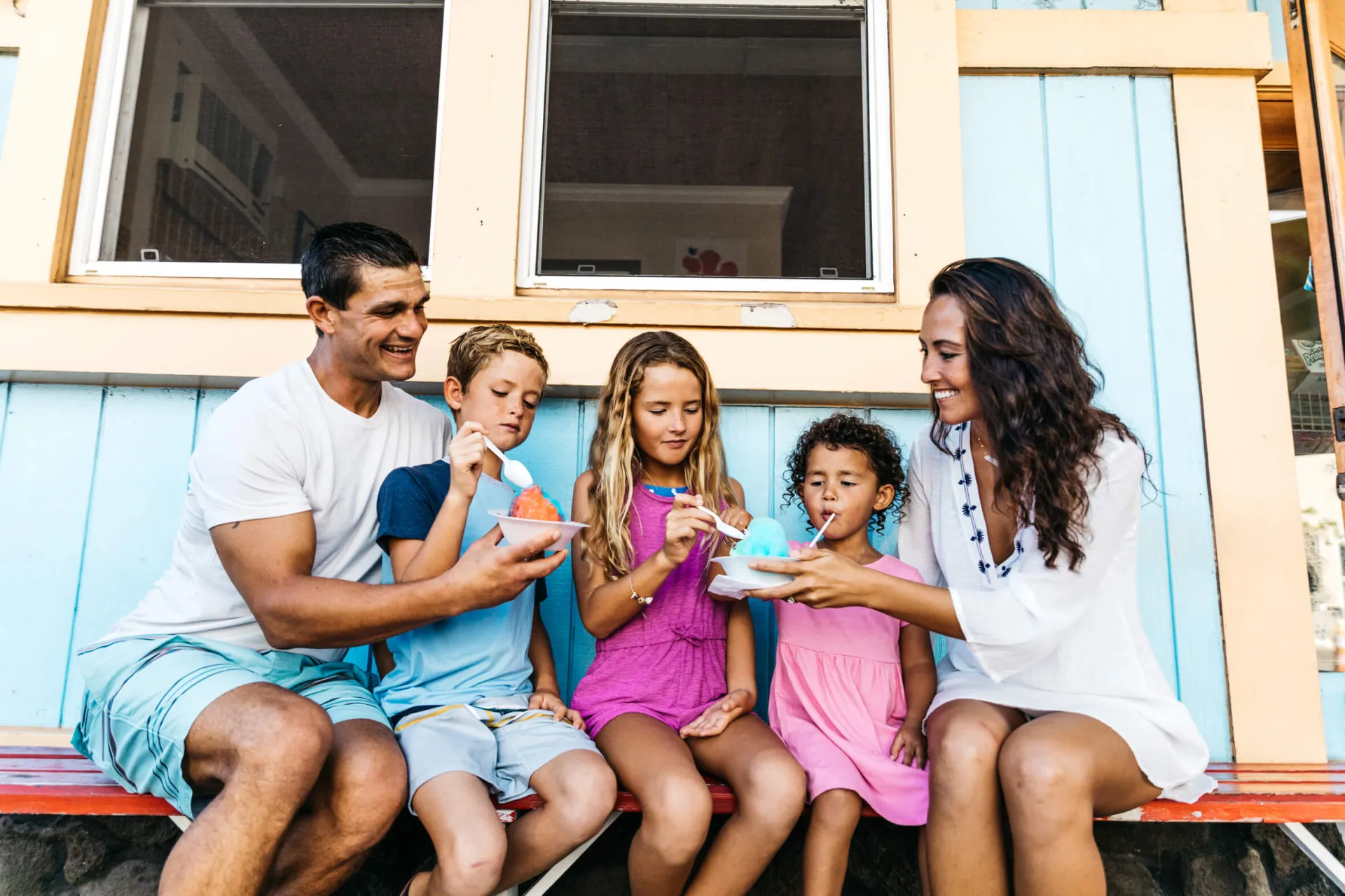 Family enjoying shave ice