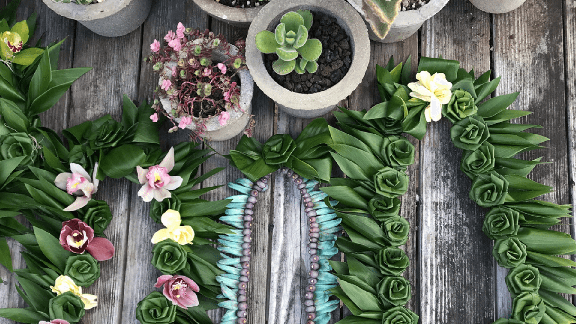 Colourful lei making table