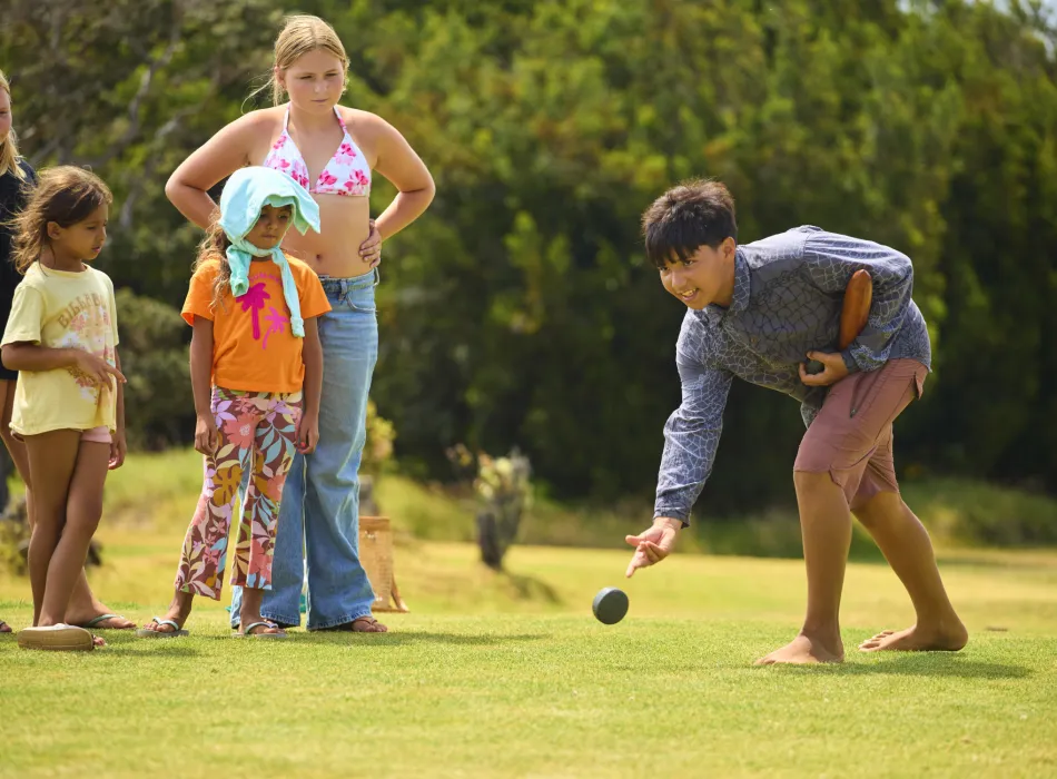 Keiki (children) play Hawaiian sports at the Volcano Golf Course during the festival.