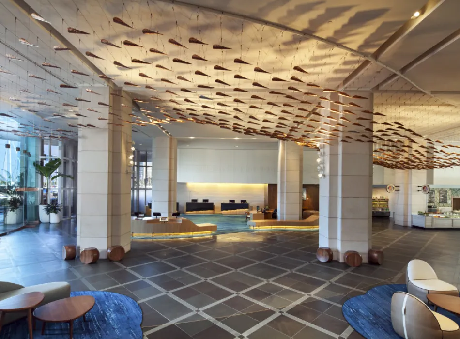 Lobby hosts Waikiki's largest contemporary art display done by Hawaii artists.