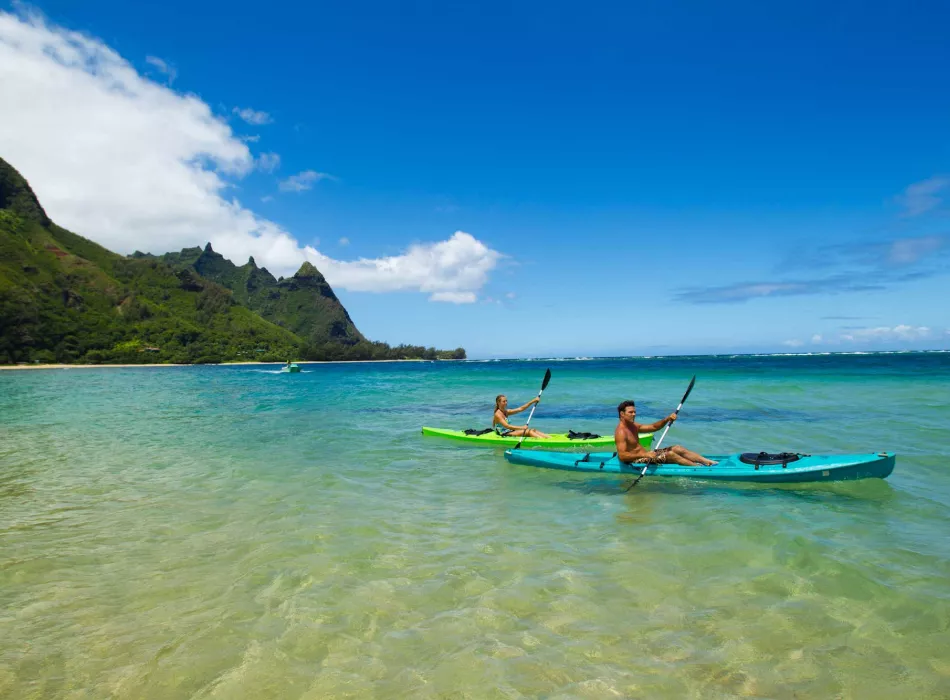 Kayaking off the beaches of Kauai