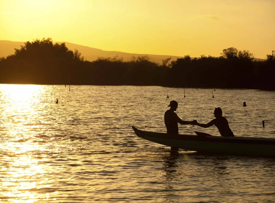 Kayaking at sunset off the coast of Molokai