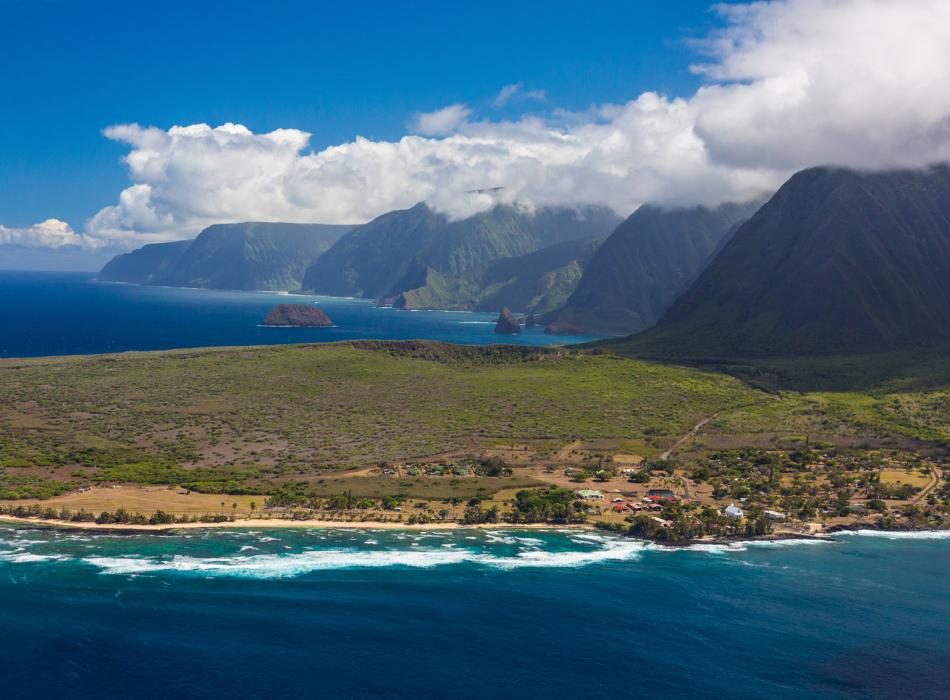 Aerial shot of Molokai's Kalaupapa Coast