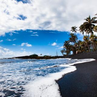 Punaluu Black Sand Beach in Kau on the island of Hawaii