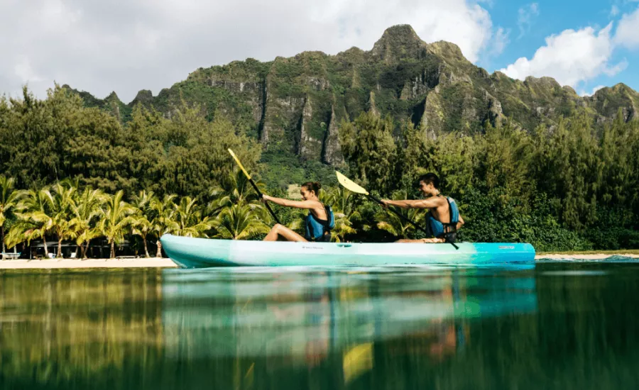 Couple tandem kayaks in Kaneohe Bay
