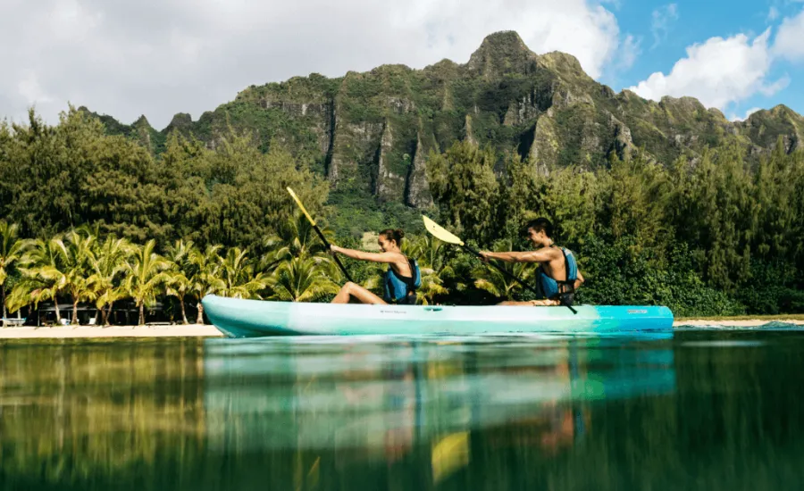 Couple tandem kayaks in Kaneohe Bay
