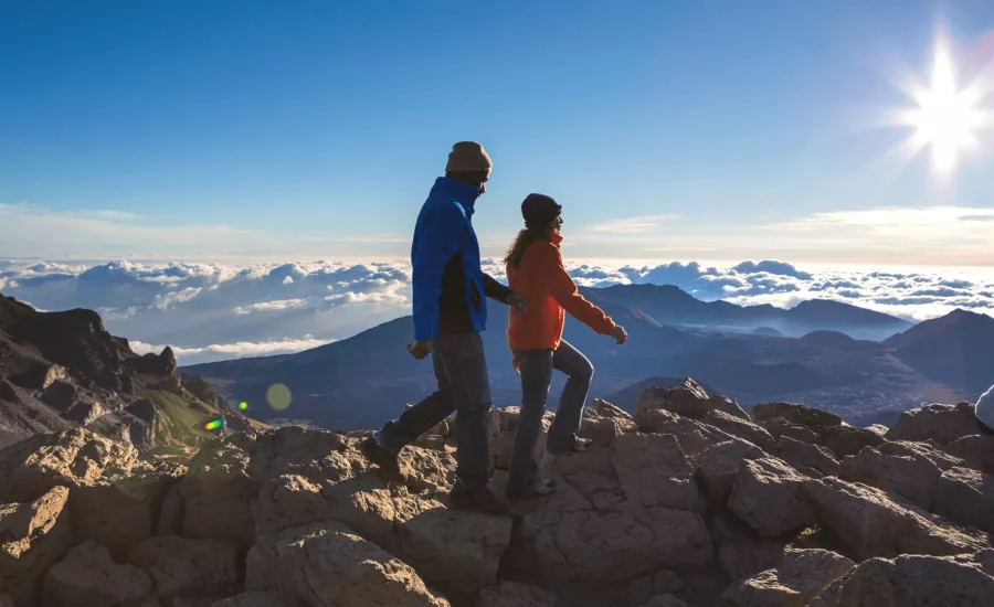 Couple hike along Haleakala Crater ridge