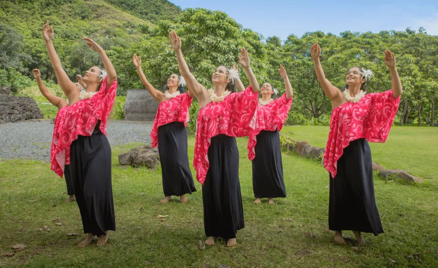 Halau performing hula auana