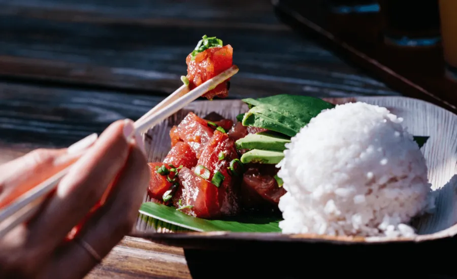 Close-up of poke with rice