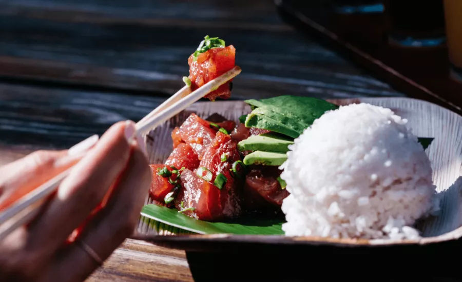 Close-up of poke with rice