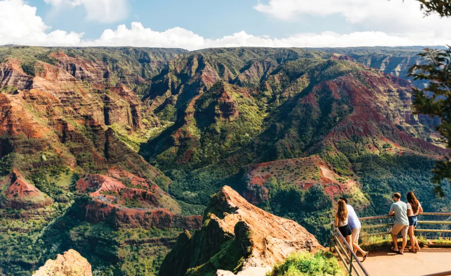 People enjoy the breathtaking view from Waimea Canyon Lookout