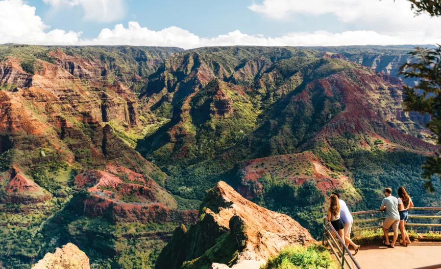 People enjoy the breathtaking view from Waimea Canyon Lookout