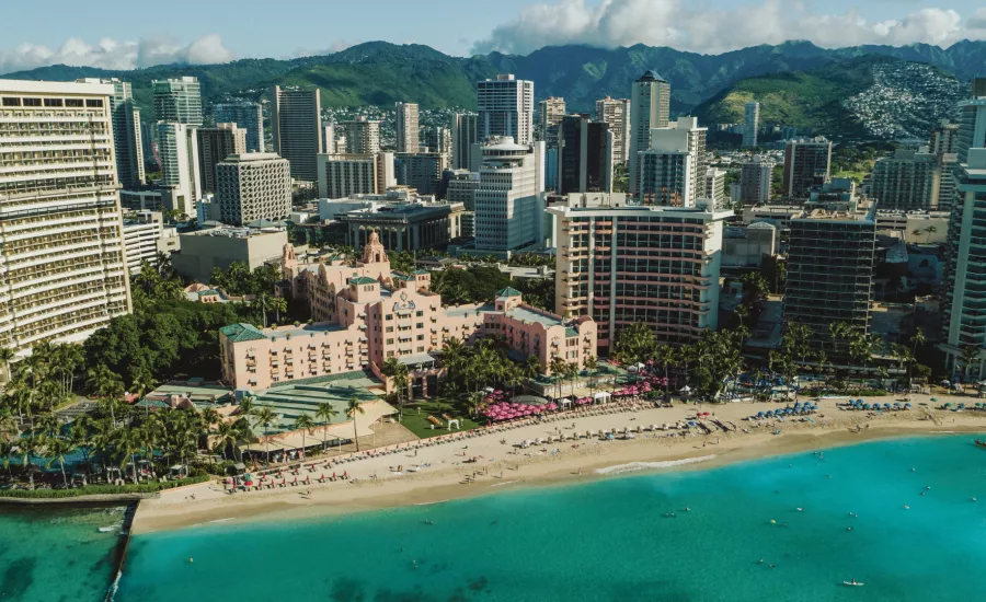 Close-up view of the Waikiki skyline