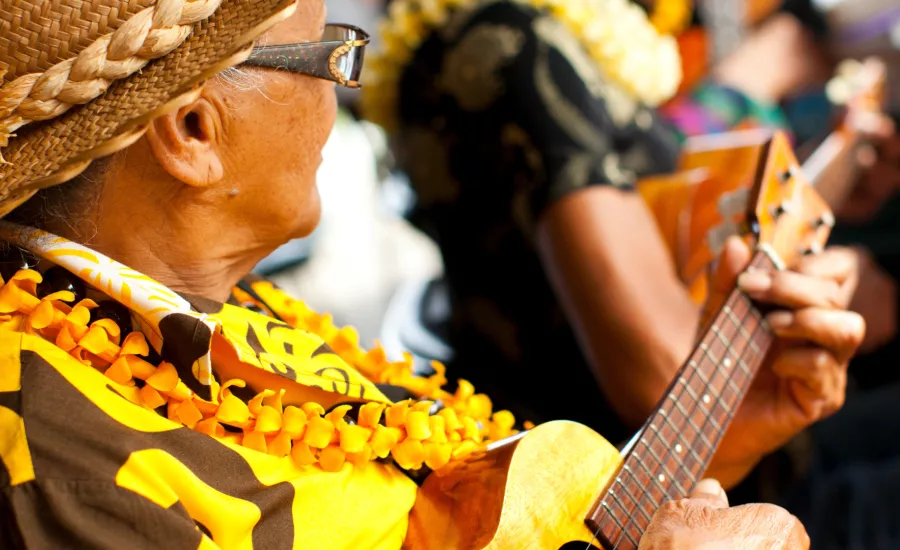 Hawaiian Elders Play Music at a Festival